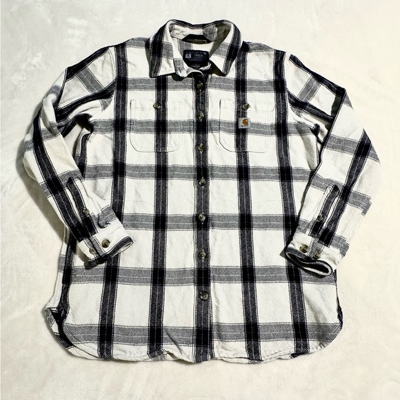 Carhartt Womens Sz S Rugged Flex Loose Fit Midweight Flannel Plaid Shacket Shirt - Picture 2 of 15